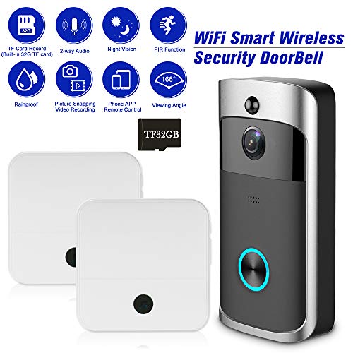 Walmeck WiFi Smart Wireless Security DoorBell Smart HD 720P Visual Intercom Recording Video Door Phone Remote Home Monitoring Night Vision