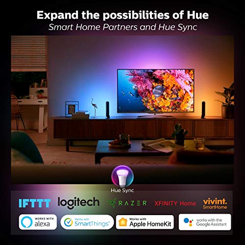 Philips Hue 536474 White and Color Ambiance A19 60W Equivalent LED Smart Light Bulb Starter Kit, 2 A19 Bulbs and 1 Bridge, Compatible with Alexa, Apple HomeKit and Google Assistant