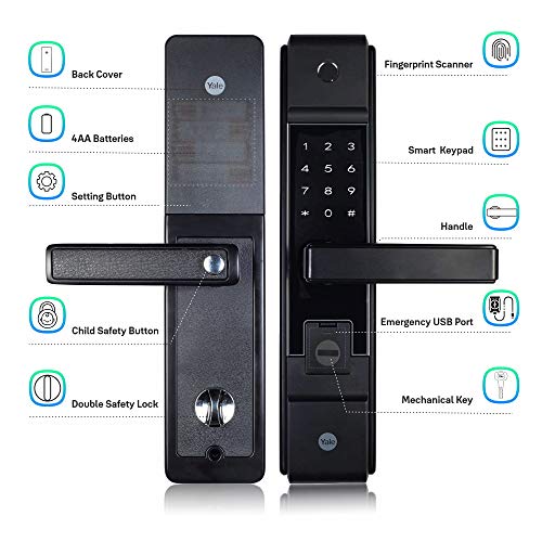 Yale YDME 100 Digital Door Lock with Biometric, Pin and Mechanical Keys Access, Color- Black(Free Installation)