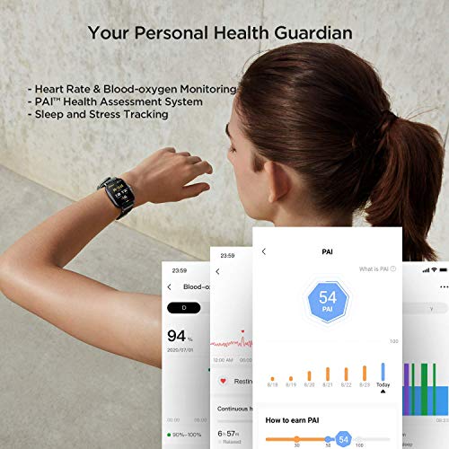 Amazfit GTS 2 Smart Watch, 1.65″ AMOLED Display, Built-in Amazon Alexa, Built-in GPS, SpO2 & Stress Monitor, Bluetooth Phone Calls, 3GB Music Storage, 90 Sports Modes (Midnight Black)