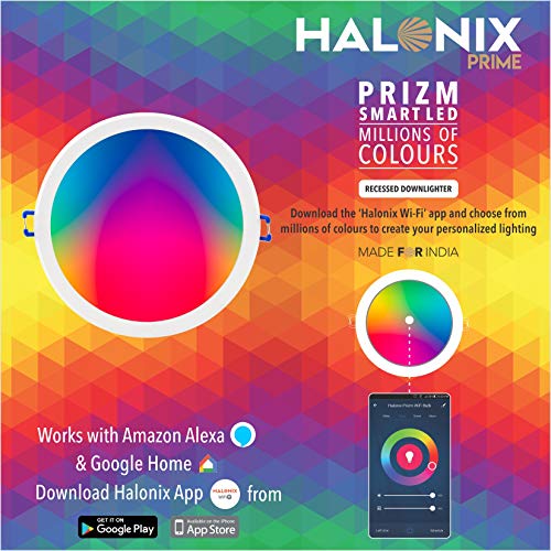 Halonix PRIZM Wi-Fi Smart Downlight 15W Million Colours 150mm, Works with Alexa & Google Assistant