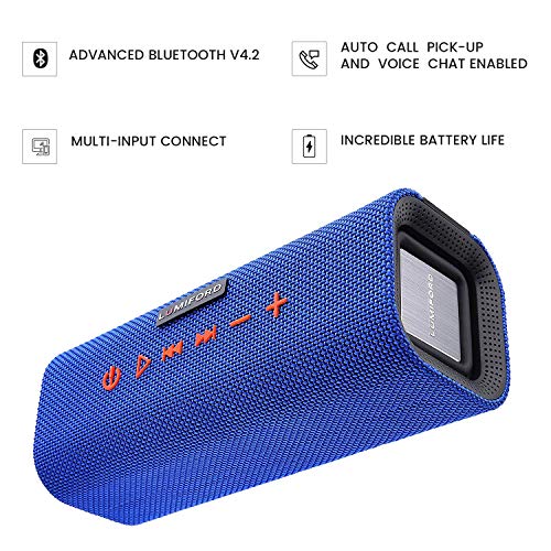 LUMIFORD Stereo Blue Log 10W Bluetooth Speaker with Alexa Built-in voice control, IPX4 splash resistant & 14 hours playtime, voice chat control enabled (Blue)