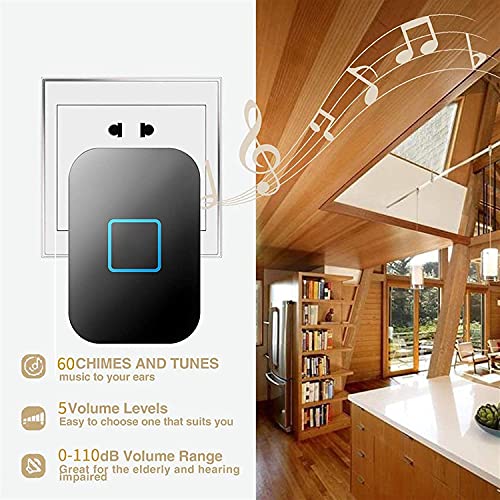 EZBEL Wireless Doorbell Battery Free Operated Kit with 60 Different Melody, 1 Push Button Transmitters and 1 Receiver LED Light Operating at 500Feet Range in Open Area