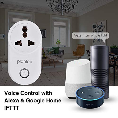 Plantex WiFi Mini Smart Socket 10A – Compact Design, No Hub Required, Compatible with Alexa Echo & Google Assistant