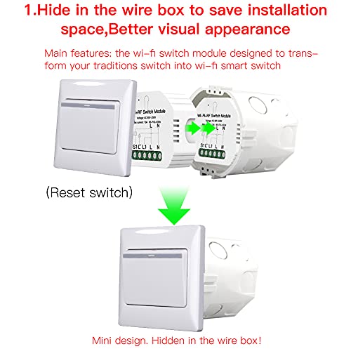 Auslese™ DIY Smart WiFi + Rf 433 Circuit Breaker 2-Way 1, 3 Gang Switch APP Control Compatible with Alexa Google Home IFTTT (WiFi+Rf 433 (1 Gang- 2 Way))