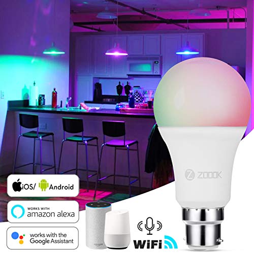 ZOOOK Shine 9-Watt Smart LED Bulb Compatible with Amazon Alexa and Google Assistant (B-22 Pin Type Socket Bundled with B22 to E27 convertor, White)