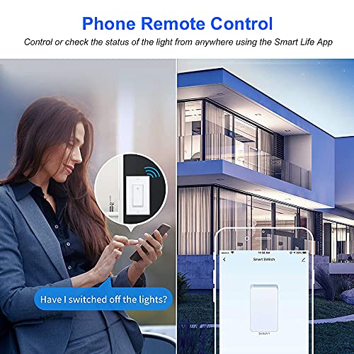 Decdeal 3 Way Smart Light Dimmer Switch in-Wall WiFi Smart Switch Compatible with Alexa and Google Assistant and IFTTT No Hub Required Remote Control Neutral Wire Required Switch with Schedule Timer