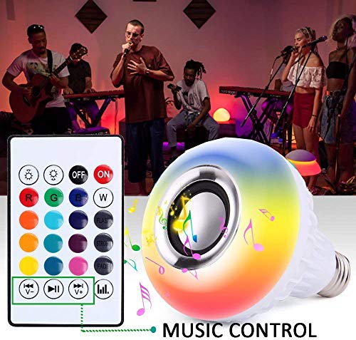 MINDRISERS RGB Light Ball Bulb Colorful Lamp and Fully Remote Control for Home,Bedroom,Living Room Supported for All Device Led Bulb Wireless Bluetooth Speaker Music Light (Random-Colour)