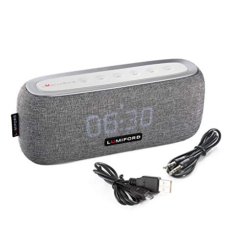 LUMIFORD 3-in-1 Digi Clock 10W Wireless Stereo Bluetooth Speaker with built-in Alexa Voice Control, Multiple Device connect with FM Radio & Dual Alarm Clock, 20 hours playtime (Dark Grey)