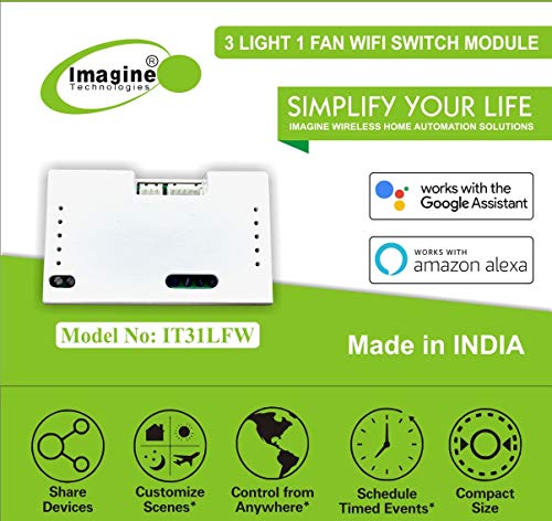 imagine technologies Smart WiFi Switch for 3 Light and One Fan with Speed Control | Retro Fit with Manual Control | No Hub Required | Working Online & Offline| Compatible with Alexa and Google Home