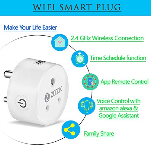 Zoook Smart Connect 10A Wi-Fi Smart Plug with Power Meter, for Low Power Appliances (Type D) Compatible with Alexa & Google Assistant (No hub Required)