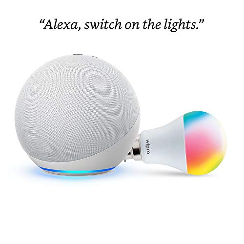All-new Echo (4th Gen, White) combo with Wipro 12W LED smart color bulb