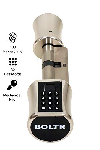 BOLTR Fingerprint & Password Smart Cylinder Door Lock (Silver)
