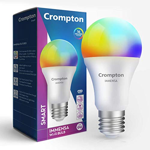 Crompton Immensa Smart Base E27 9 Watt Wi-Fi Enabled LED Bulb (16 Million Colors, Compatible with Alexa and Google Assistant)