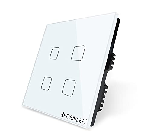 Denler WiFi Smart WiFi Switch Touch Panel 4 Channel 500W/Channel Alexa Google Home Control Light, Fan or Any Home Appliances with Smartphone 1 Year Replacement Guarantee(White)
