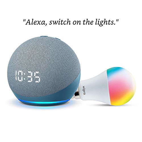 Echo Dot (4th Gen, Blue) with clock Combo with Wipro 12W LED Smart Color Bulb