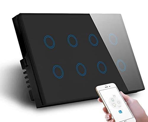 IRFOCUS Smart 8 Gang WiFi Touch Switch Glass Wireless (Black), Work with Mobile app,Google aasitance, Alexa…