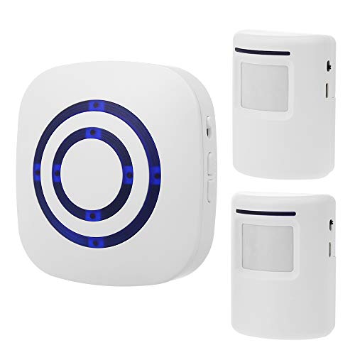 KKmoon-1 Smart Motion Sensor Alarm Wireless Doorbell Plug-in Door Bell Home Security Infrared Detector Alert Kits with 2 PIR Sensors 1 Receiver 38 Chime Tunes LED Indicators