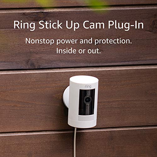 Ring Stick Up Cam Plug-In HD security camera with two-way talk, Works with Alexa – 2-Pack