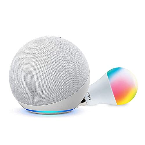 Echo Dot (4th Gen, White) + Wipro 9W LED Smart Color Bulb combo – Works with Alexa – Smart Home starter kit
